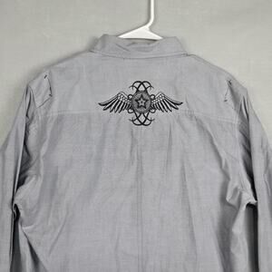 7 Diamonds Button Up Shirt Men’s XL Gray Y2K Angel Wing Embroidered